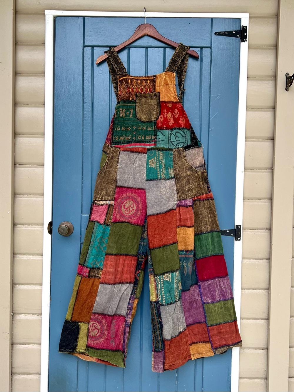 The Little Bazaar Om Patchwork Hippie Cotton Overalls Jumpsuit Wide Leg S/M